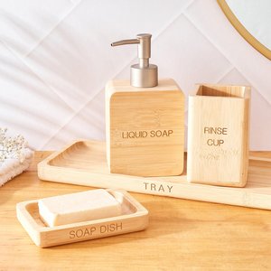 Dispensador de jabón de madera natural con bomba para decoración de baño sostenible, que proporciona un uso práctico con una estética natural - Product Image 2