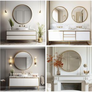 Modern Luxury Gold <b>Mirror</b> 80cm Retro Style <b>Wall</b> <b>Mirror</b> for Living Room Furniture Bathroom <b>Decor</b> Metal Large Size-Smartspace - Product Image 5