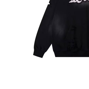 Oversized Pullover <b>Hoodie</b> for <b>Men</b> 100% Cotton <b>Thick</b> Fabric Thermal <b>Hoodie</b> with Distress Embroidery Drop Shoulder for Winter Work - Product Image 4