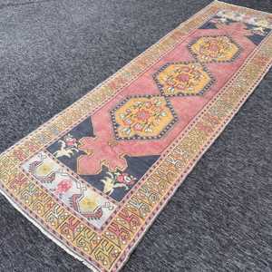 0.3x9.7 ft Vintage Rug, <b>Runner</b> Turkish Rug, <b>Red</b> Ombr Rug - Product Image 2