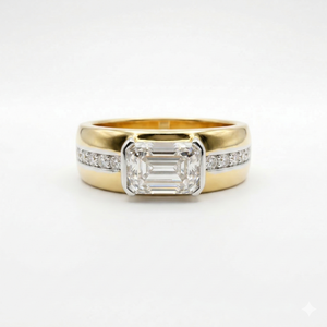 Men's Sterling <b>Silver</b> <b>Ring</b> with <b>Emerald</b> & Round Cut Moissanite Diamond Elegant Wedding Band - Product Image 1