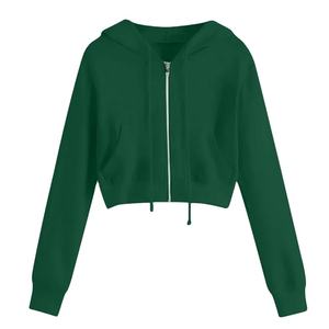Womens hoodies & sweatshirts zipper custom crop top full <b>zip</b> cotton 100% fleece reflective <b>zip</b> hoodies <b>cropped</b> hoodie women - Product Image 1