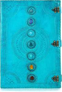 Diario de cuero en relieve de siete piedras azul A6, cuaderno de papel hecho a mano, cuaderno de bocetos de viaje Vintage Retro, diario de pintura de Color de agua - Product Image 5