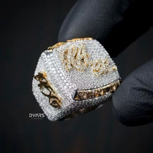 Custom Logo Full <b>Iced</b> Out Letter VVS Real Moissanite Sterling Silver Hip Hop Style Bustdown Championship Wedding <b>Ring</b> - Product Image 4