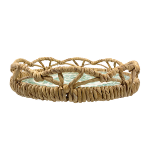 Elegante Bandeja Redonda de MDF con Incrustaciones de Capiz de Hoja Verde y Jacinto de Agua Floral, con un Diseño de Almacenamiento Estilizado - Product Image 2