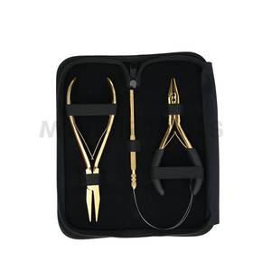 Kit d'outils pour extensions de cheveux de salon avec pince à sertir à dents plates pour un pressage lisse des perles et pince à perles mini à trois trous de 5 pouces avec boucle - Product Image 1