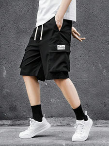 Short en jean baggy hip hop streetwear pour hommes avec plusieurs poches Short cargo en coton à motifs solides pour hommes - Product Image 3