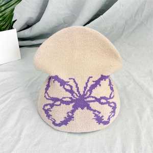 Bajo MOQ Fabricantes de gorros personalizados All Over Print Jacquard Y2K Gothic No Cuff Fold Cuffless Gorro de invierno de punto - Product Image 5