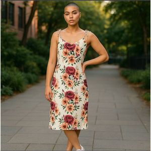 Vestido Midi de Diseñador Tallas Grandes con Cuello Cuadrado y Tirantes Transpirable Elegante ODM para Fiesta de Día Formal Estilo Imperio Dulce Color Liso Primavera - Product Image 1