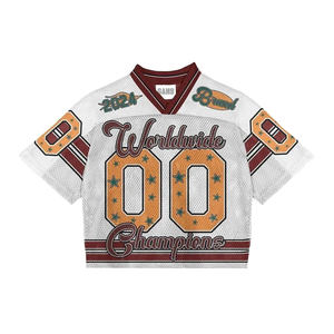 Camiseta de fútbol retro recortada poliéster personalizada ropa de calle camiseta de malla americana de gran tamaño fútbol - Product Image 6