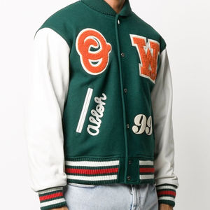 Chaquetas de béisbol Varsity de lana de estilo callejero para hombre personalizadas, cuello levantado, logotipos bordados tejidos, parches de chenilla Letterman - Product Image 1