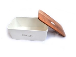 Kitchen Bread Box Metal Wooden <b>Bin</b> with Iron Acacia Lid Food Storage Container to Keep Bread Fresh for Bakery Products box - Product Image 4