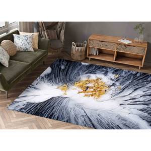 Tapis abstrait doré et blanc à motif floral : Décoration moderne pour la maison, tapis imprimé, tapis à poils doux - Product Image 3