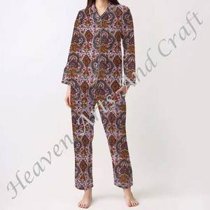 Conjunto de Pijamas de Algodón 100% para Mujer, Ropa de Dormir Suave para el Hogar, Conjunto de Pijamas de Primavera/Verano con Estampado Floral/Personajes/Letras/Estampado/Vacaciones/Árbol PJ085 - Product Image 4