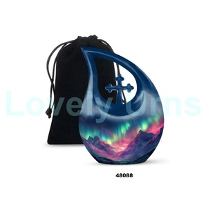Urna para adultos de cremación con gotas de lágrima Aurora Borealis más vendida para cenizas humanas, urna funeraria cruzada decorativa con bolsa de terciopelo gratis - Product Image 4