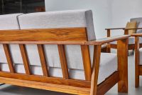 Canapé deux places minimaliste, écologique et durable, coussins gris, mobilier de salon extérieur durable, fabrication OEM ODM directe d'usine