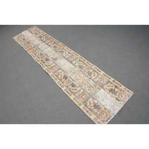 Vintage Runner Rug 1.8x8.1 ft, Turkish <b>Brown</b> Abstract <b>Wool</b> Rug - Product Image 1