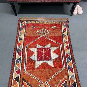 3x11.5 ft Vintage Rug, <b>Runner</b> Turkish Rug, <b>Red</b> Plants & trees Rug - Product Image 3