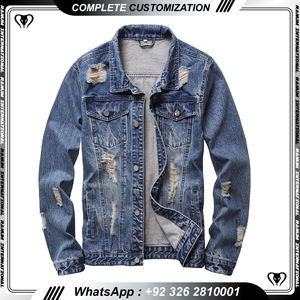 Veste en jean d'hiver pour homme personnalisée avec col montant, fermeture à boutons en corne, impression au dos - Product Image 2