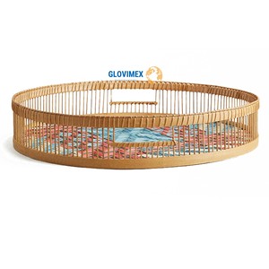 High Quality Bamboo Rattan Rustic Design Handwoven Multifunctional Storage <b>Trays</b> Set Table Serving Decorative <b>Kitchen</b> <b>Tray</b> - Product Image 1