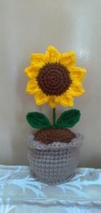 Girasol de ganchillo artificial ecológico de larga duración en maceta decoración del hogar para estantes de Diwali mantos espacios de trabajo - Product Image 2