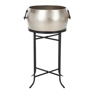 Attractive Design Silverware Aluminium Wine Ice Bucket and Tub With Iron Stand Top Quality Round Shape Beer Drinking Storage Tub