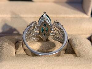 Anillo de cinco bandas de promesa de diamante de moissanita de corte Marquesa azul oscuro, regalo de propuesta Original de plata 925 para fiesta de compromiso de pareja - Product Image 5