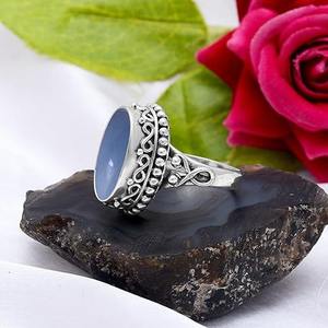 Cadeau tendance en gros Bague de bijoux fins faite à la main pour filles et dames Bague en argent sterling 925 massif avec pierre précieuse angélite naturelle - Product Image 3