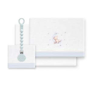 Juego de Ropa de Cama Oso Luna de 3 Piezas, Forro Polar Coral para Cuna y Soporte para Chupón, Patrón Tejido con Personajes, Modelo OSO LUNA - Product Image 1