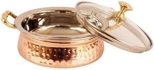 Plat en cuivre martelé avec couvercle en verre et base en acier inoxydable, compatible lave-vaisselle, design authentique, idéal pour un usage domestique et professionnel - Product Image 4