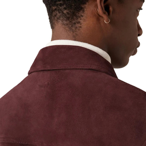 Men's <b>Suede</b> <b>Leather</b> <b>Jacket</b> Dark Brown Zipper Closure Turn-down Collar Casual Autumn Style Regular Fit Pockets - Product Image 3