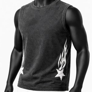 Camiseta sin mangas para hombre con efecto acid wash, estampado gráfico personalizado, de algodón, para gimnasio, estilo urbano, camiseta muscular, chaleco de verano - Product Image 3