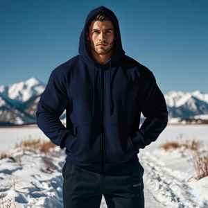 Unisex 100% Cotton Beaded Knitted Comfortable Thick Hooded Sweatshirt Long Sleeved Zipper for Autumn and Winter Season - Product Image 1