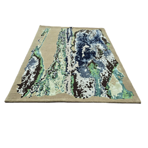 Tapis en soie touffeté fait main de luxe Tapis rond texturé moderne pour salon chambre à coucher Tapis en laine touffeté à la main de haute qualité - Product Image 1