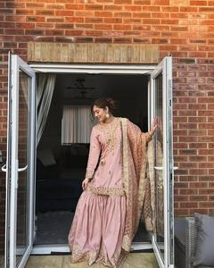 Chinon <b>Silk</b> Sequence Embroidery Work Top With Full Sleeve and Sharara With <b>Organza</b> Sequence Embroidered Lace Work Dupatta - Product Image 5