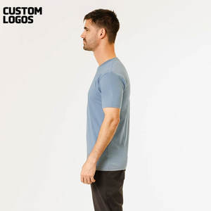 Camiseta de Manga Corta de Algodón Azul Nueva para Hombre, Camiseta de Color Puro de Manga Corta para Hombre - Product Image 2