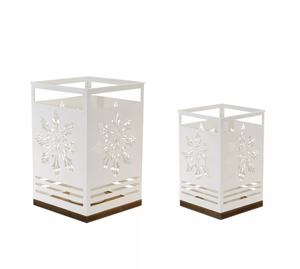 Top Quality Metal White <b>Snowflakes</b> Design Tea <b>Light</b> Holder With Wooden Base From Indian Manufacturer & Exporter - Product Image 5