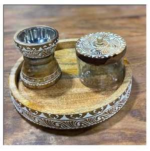 Juego de quemador Bakhoor de madera de estilo árabe moderno, decoración del hogar y soporte de incienso de fragancia aromática, tendencia hecha a mano en Oriente Medio - Product Image 3