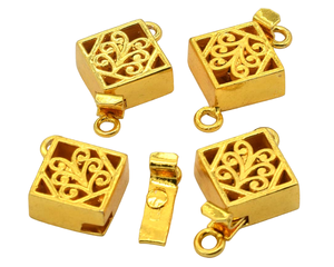 Prem Bhaya 28x19x7mm 1-3 brins coeur Bali boîte fermoir 18K plaqué or fabrication de bijoux boîte fermoir B554-Gold - Product Image 3