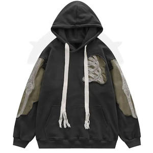 New Design Distressed Embroidered Hoodie Heavyweight Patch <b>Work</b> Distressed Acid Wash <b>Hoodies</b> <b>for</b> <b>Men</b> - Product Image 4