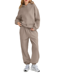 Conjunto Deportivo Informal de Invierno, Color Sólido, Sudadera con Capucha y Pantalones Largos, Diseño Holgado, 2 Piezas, Venta al Por Mayor - Product Image 6