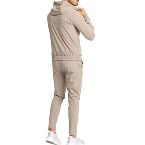 Ensemble de survêtement bleu marine personnalisé pour homme – Veste de sport à capuche zippée et pantalon de jogging léger - Product Image 4
