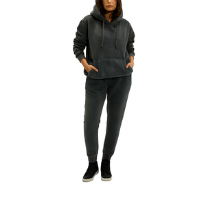 Conjunto Deportivo de Dos Piezas para Mujer, Color Gris Carbón, Ropa Deportiva al por Mayor, OEM, Transpirable, Corte Holgado, Sudadera con Capucha y Pantalones Ajustados - Product Image 1
