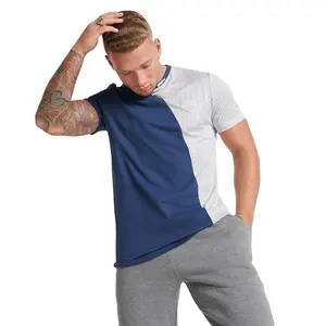 Camiseta de tecido estampada para homens, camiseta de tecido misto para homens, com estampa personalizada, azul/branco, preço barato, 100% algodão