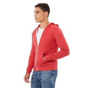Sweat à capuche léger pour homme en molleton bouclette avec fermeture éclair intégrale, broderie, impression numérique et design uni - Product Image 5
