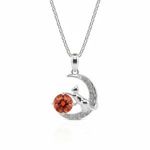 Collar Jeulia de Plata de Ley con Gato en la Luna y Piedra de Nacimiento Personalizada, con Baño de Rodio y Oro - Product Image 6