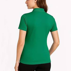 Prix de gros, design personnalisé, tricot 100% coton, manches courtes, col rabattu, séchage rapide, respirant, uni, décontracté, logo frontal, femme - Product Image 3