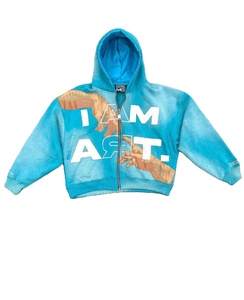 Patch brodé en détresse 400gsm lavé à l'acide personnalisé sweat à capuche pour hommes imprimé bouffée de soleil court strass lourd streetwear - Product Image 1