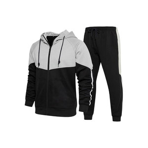 Men's Solid Pattern Full <b>Zip</b> <b>Hooded</b> Jogger Sweatsuit Long Sleeve Workout Tracksuit for Running Set - Product Image 2