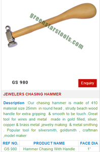 GS 980 Wood and Metal Chasing Hammer Jewelry <b>Tools</b> for <b>Engraving</b> for Jewelers and Jewellery Work - Product Image 2